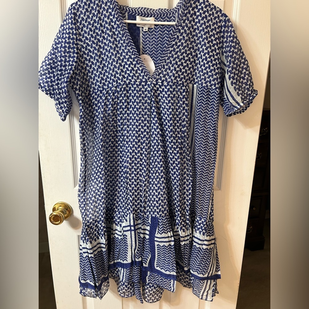 Vintage Ibiza - Blue and White Chevron Dress